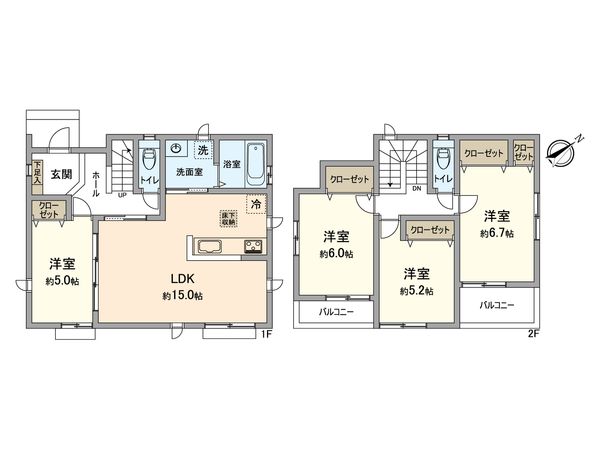 小牧市小松寺5丁目 D号棟 間取図(平面図) 小牧市小松寺5丁目 D号棟 間取図(平面図)