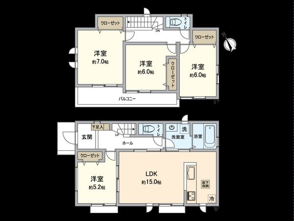 小牧市大字久保一色 2号棟 間取図(平面図) 小牧市大字久保一色 2号棟 間取図(平面図)