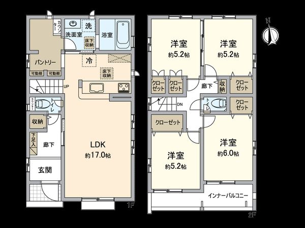 春日井市花長町1丁目 2号棟 間取図(平面図) 春日井市花長町1丁目 2号棟 間取図(平面図)