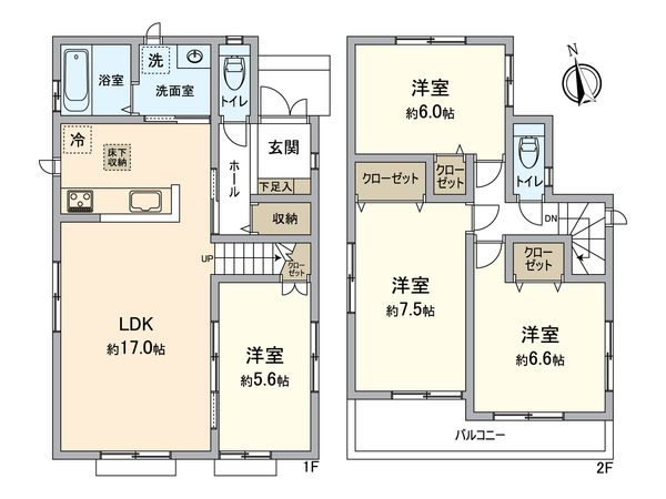 春日井市味美白山町1丁目 A号棟 間取図(平面図) 春日井市味美白山町1丁目 A号棟 間取図(平面図)