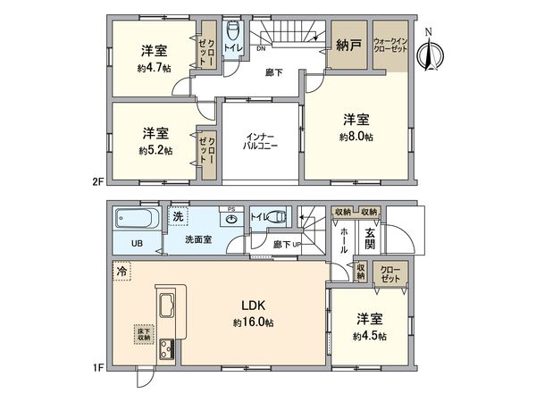 小牧市大字横内 1号棟 間取図(平面図) 小牧市大字横内 1号棟 間取図(平面図)
