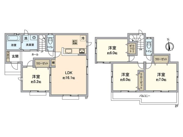 春日井市上田楽町 B号棟 間取図(平面図) 春日井市上田楽町 B号棟 間取図(平面図)