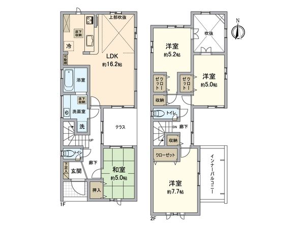 春日井市上条町10丁目 2号棟 間取図(平面図) 春日井市上条町10丁目 2号棟 間取図(平面図)