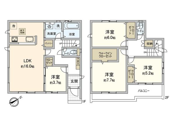 豊田市野見山町1丁目 1号棟 間取図(平面図) 間取図(平面図)