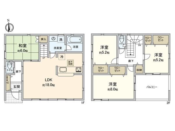 豊田市花本町宇津木 2号棟 間取図(平面図) 豊田市花本町宇津木 2号棟 間取図(平面図)