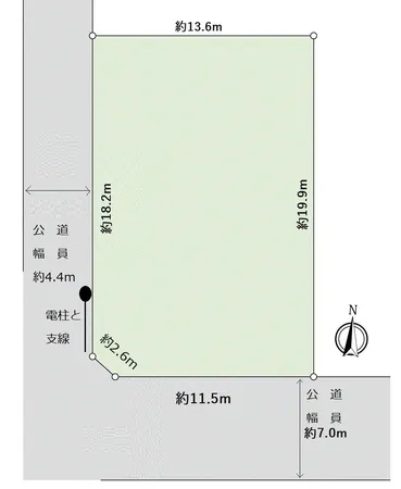 地形図・南側約7.0ｍ、西側約4.4ｍ道路の約81坪の南西角地、建築条件付売地ではありません。物件の詳細・ご相談はお気軽にお問い合わせください。