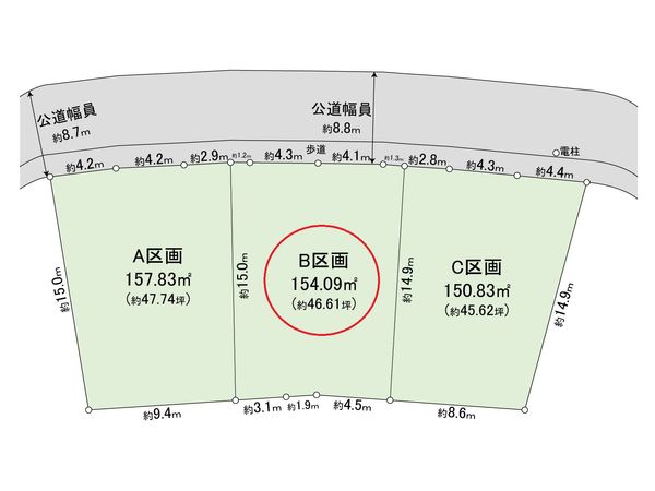 岡崎市細川町字扇田 土地 B区画 区画図 岡崎市細川町字扇田 土地 B区画 区画図