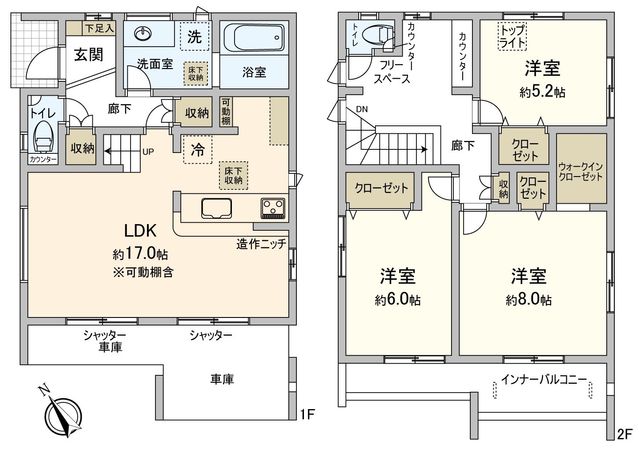 岡崎市羽根町字陣場 新築戸建1号棟 間取図(平面図) 間取図(平面図)