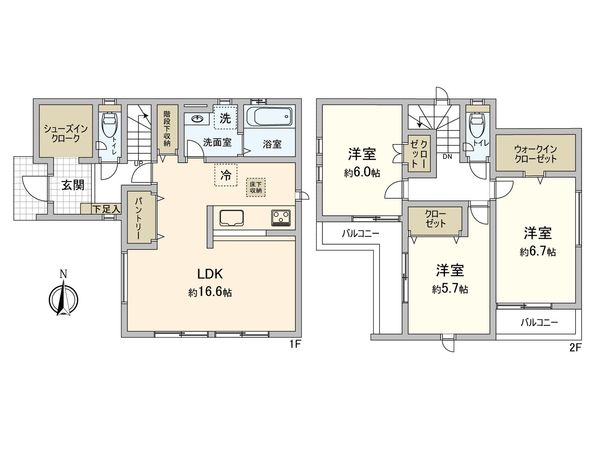 岡崎市真伝町字魂場 新築戸建2号棟 間取図(平面図) 岡崎市真伝町字魂場 新築戸建2号棟 間取図(平面図)