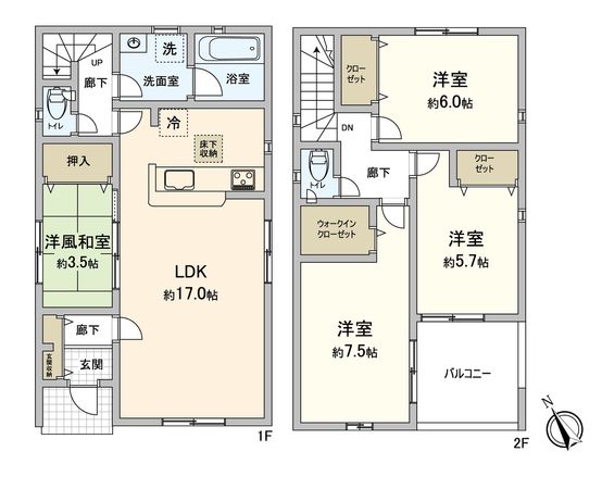 岡崎市東大友町字位式 新築戸建3号棟 間取図(平面図)