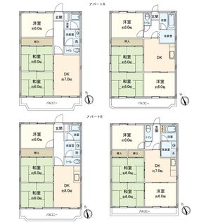 岡崎市矢作町字竊樹 アパート2棟 間取図(平面図)