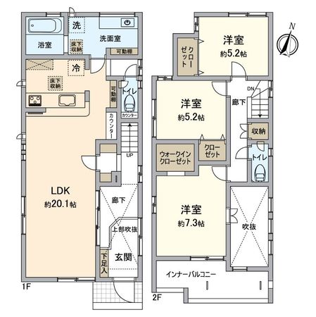 東郷町白鳥1丁目 新築戸建 2号棟 間取図(平面図) 間取図(平面図)