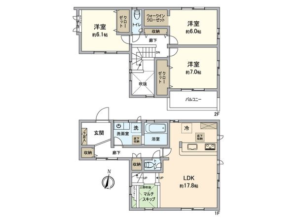 みよし市三好丘桜3丁目 新築戸建 1号棟 間取図(平面図) みよし市三好丘桜3丁目 新築戸建 1号棟 間取図(平面図)