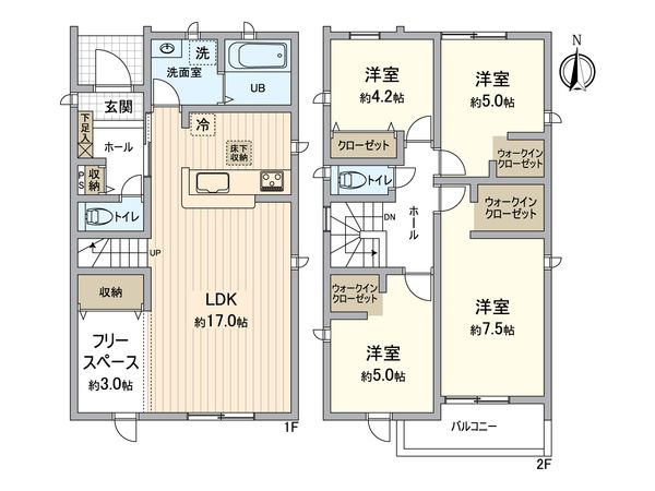 一宮市北方町北方・1号棟 間取図(平面図) 一宮市北方町北方・1号棟 間取図(平面図)