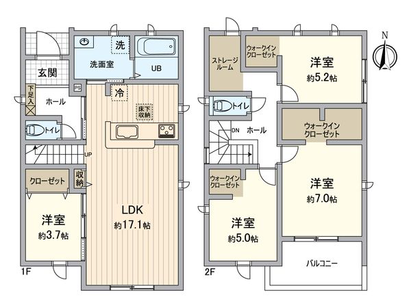 一宮市北方町・2号棟 間取図(平面図) 一宮市北方町・2号棟 間取図(平面図)