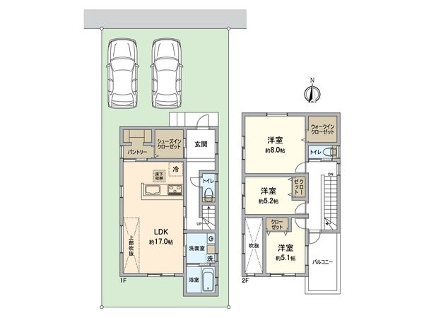 一宮市三条字郷内西 2号棟 間取図(平面図) 間取図(平面図)