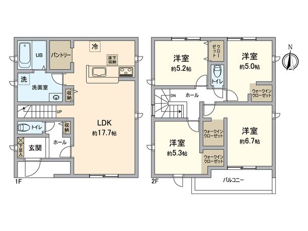 一宮市開明字西屋敷・5号棟 間取図(平面図) 一宮市開明字西屋敷・5号棟 間取図(平面図)