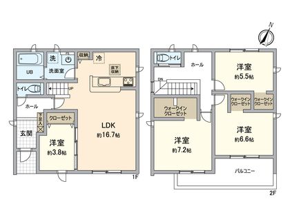 一宮市大和町妙興寺字二反割・1号棟 間取図(平面図)