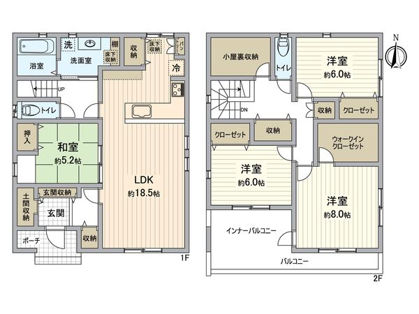 一宮市富士4丁目 2号棟 間取図(平面図) 一宮市富士4丁目 2号棟 間取図(平面図)