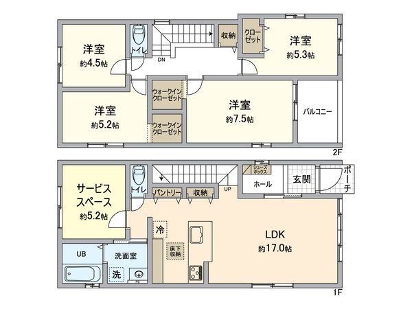 一宮市木曽川町里小牧 2号棟 間取図(平面図) 一宮市木曽川町里小牧 2号棟 間取図(平面図)