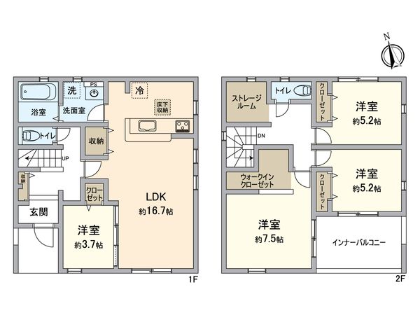 一宮市九品町4丁目・5号棟 間取図(平面図) 一宮市九品町4丁目・5号棟 間取図(平面図)