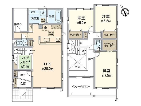 一宮市長島町・1号棟 間取図(平面図) 一宮市長島町・1号棟 間取図(平面図)