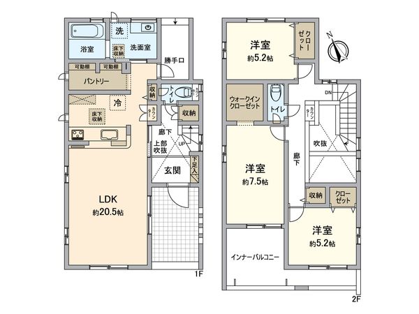 一宮市長島町・2号棟 間取図(平面図) 一宮市長島町・2号棟 間取図(平面図)