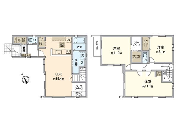 一宮市花池1丁目 2号棟 間取図(平面図) 一宮市花池1丁目 2号棟 間取図(平面図)