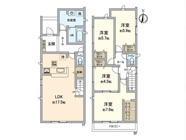 稲沢市木全5丁目・1号棟 間取図(平面図) 稲沢市木全5丁目・1号棟 間取図(平面図)