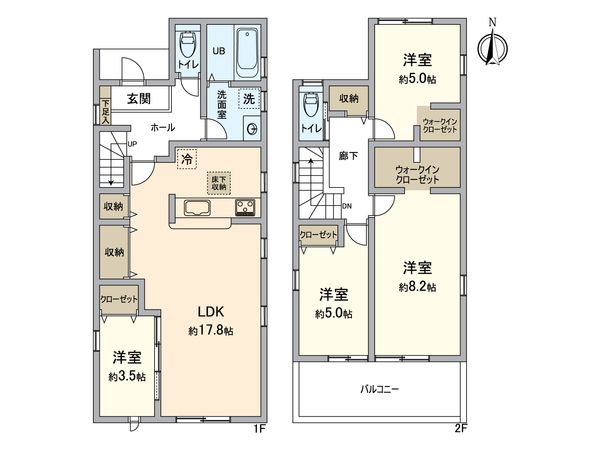 稲沢市木全5丁目・2号棟 間取図(平面図) 稲沢市木全5丁目・2号棟 間取図(平面図)