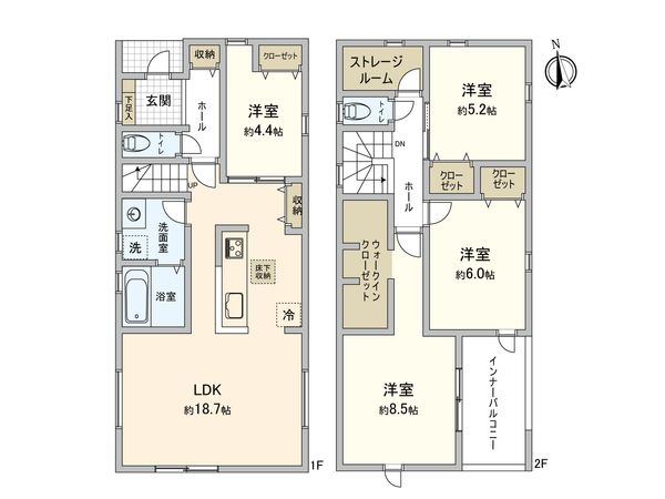 北名古屋市鍜治ケ一色西一丁目 新築戸建 2号棟 間取図(平面図)