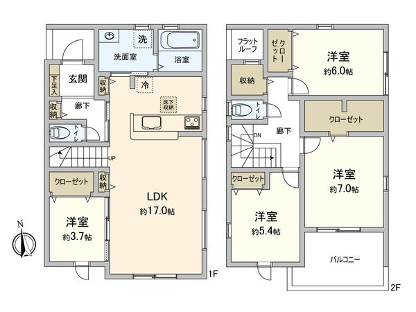 北名古屋市鹿田流 新築戸建 2号棟 間取図(平面図)