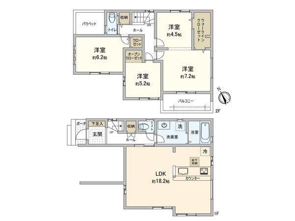 清須市西枇杷島町押花 新築戸建 1号棟 間取図(平面図) 清須市西枇杷島町押花 新築戸建 1号棟 間取図(平面図)