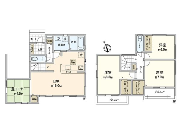 清須市西枇杷島町押花 新築戸建 2号棟 間取図(平面図) 清須市西枇杷島町押花 新築戸建 2号棟 間取図(平面図)