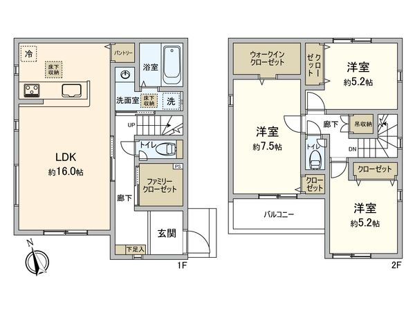 北名古屋市六ツ師宮西 新築戸建 3号棟 間取図(平面図) 間取図(平面図)