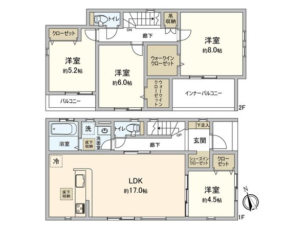 北名古屋市六ツ師宮西 新築戸建 1号棟 間取図(平面図)