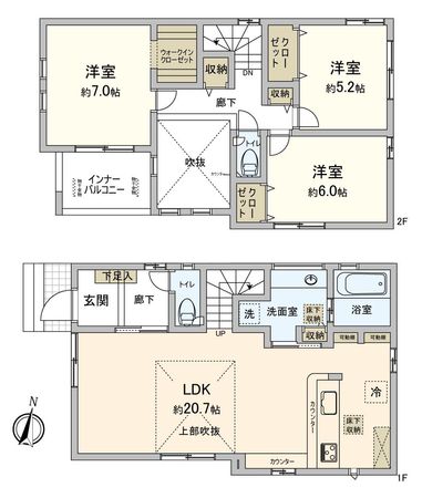 西区大野木4丁目 新築戸建 1号棟 間取図(平面図) 西区大野木4丁目 新築戸建 1号棟 間取図(平面図)