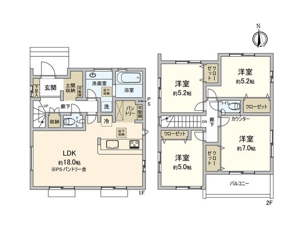 清須市清洲 新築戸建 1号棟 間取図(平面図) 清須市清洲 新築戸建 1号棟 間取図(平面図)