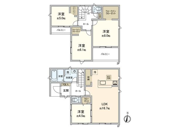 北名古屋市山之腰五条 新築戸建 間取図(平面図) 北名古屋市山之腰五条 新築戸建 間取図(平面図)