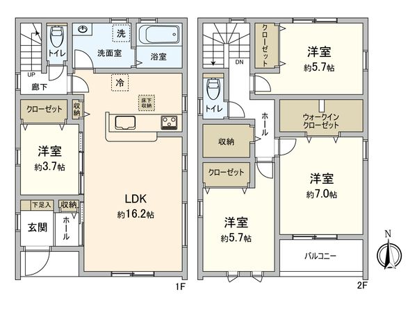 清須市阿原星の宮 新築戸建 1号棟 間取図(平面図) 清須市阿原星の宮 新築戸建 1号棟 間取図(平面図)