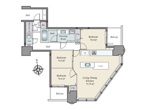 富久クロス コンフォートタワー 間取図(平面図) 間取図(平面図)