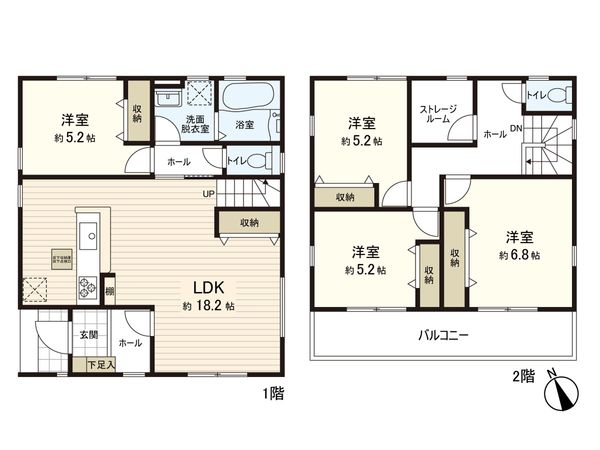 四郎丸字落合 1号棟 新築戸建 間取図(平面図) 四郎丸字落合 1号棟 新築戸建 間取図(平面図)