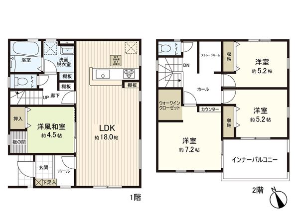 四郎丸字落合 2号棟 新築戸建 間取図(平面図) 四郎丸字落合 2号棟 新築戸建 間取図(平面図)