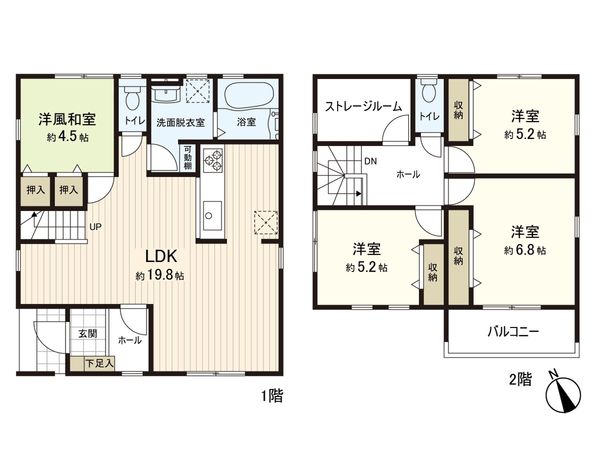 四郎丸字落合 3号棟 新築戸建 間取図(平面図) 四郎丸字落合 3号棟 新築戸建 間取図(平面図)