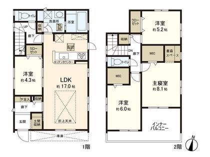 旭ケ丘四丁目 新築戸建 2号棟 間取図(平面図)