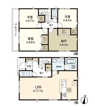 八乙女1丁目 新築戸建 2号棟 間取図(平面図) 八乙女1丁目 新築戸建 2号棟 間取図(平面図)