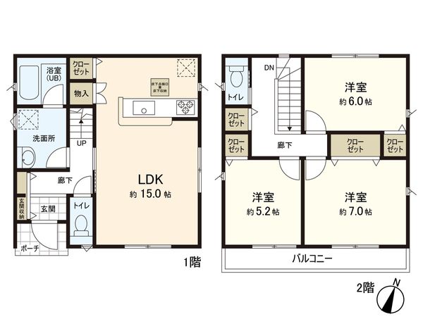 富ケ丘1丁目 1号棟 新築戸建 間取図(平面図) 富ケ丘1丁目 1号棟 新築戸建 間取図(平面図)