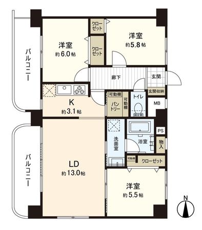 朝日プラザ上杉 間取図(平面図)