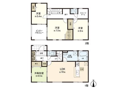 岩沼市相の原1丁目 新築戸建 1号棟 間取図(平面図)