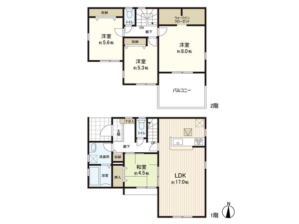 名取市大手町三丁目 新築一戸建 2号棟 間取図(平面図) 名取市大手町三丁目 新築一戸建 2号棟 間取図(平面図)